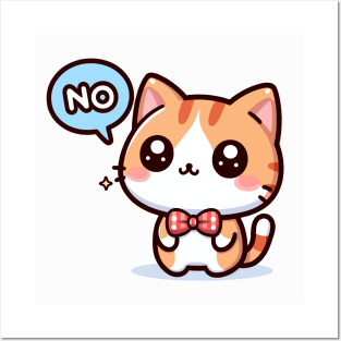 Cute Kitten Wearing a Bow Tie Saying No Posters and Art